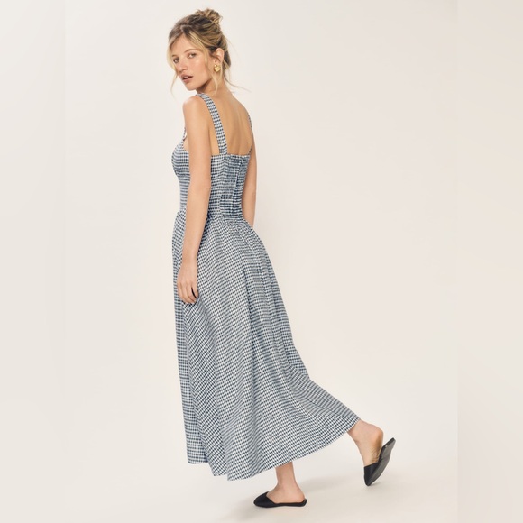 Reformation Balia Linen Dress In Slate Check, brand new, never worn, no flaws. - Picture 6 of 16
